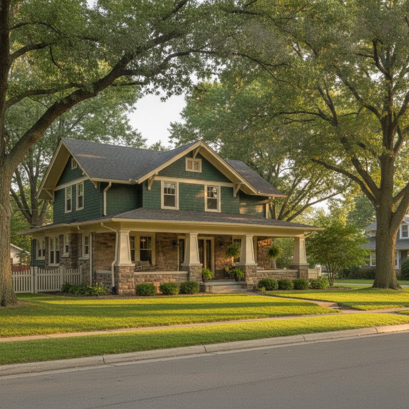 Craftsman home on Iowa City's Northside with an exterior radon mitigation system running up the side wall